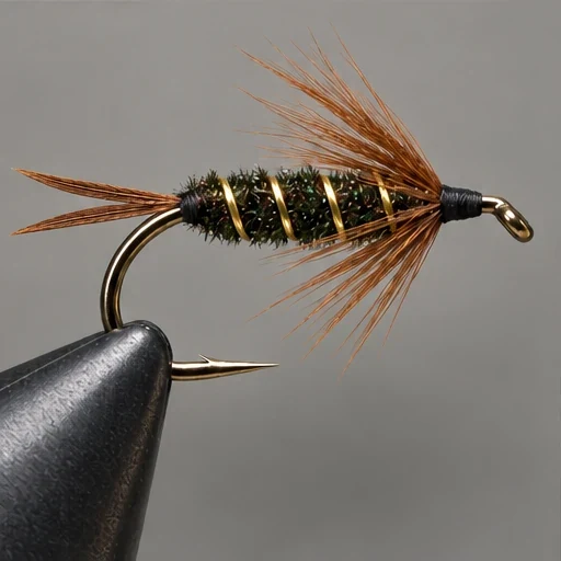 Prince Nymph, step 5: Brown soft collar angles backward from front of body.